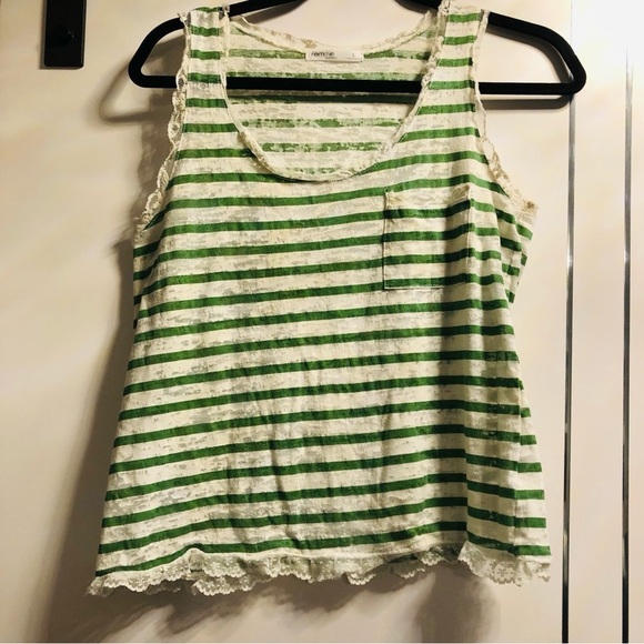 💜3/&30 Femme Large Green/White Stripe Burnout Tank Lace Trim - Picture 8 of 10